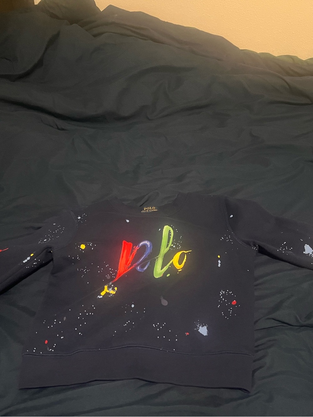 Polo by Ralph Lauren Black Crewneck with Multicolor Paint-Splash Logo